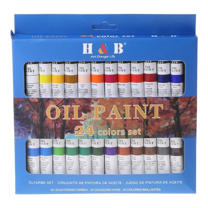 24 colores pintura al óleo profesional pintura pigmento, tubos de 12ml