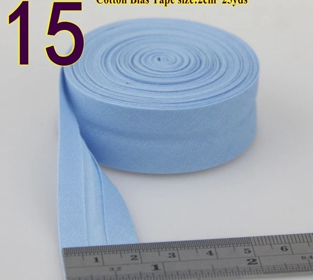 Sesgo, cinta al bies 100% de algodón, 20mm de ancho, 3/4 ",  con pliegue planchado, 5 mts
