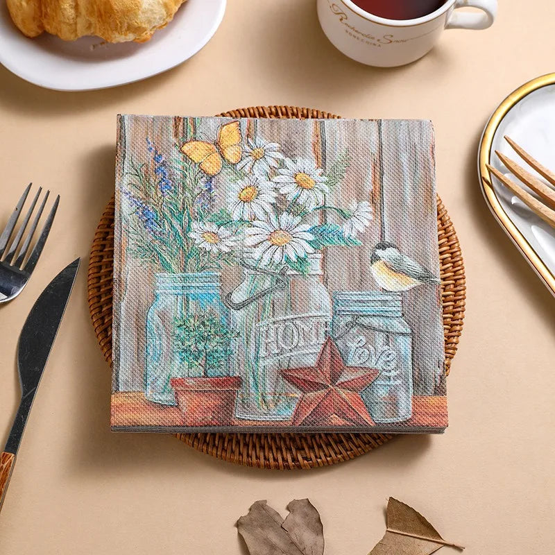 20 unids/pack 33x33cm Vintage flor impresa, servilletas de papel desechable, artesanía decoupage