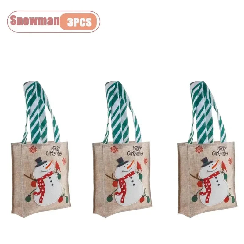 Bolsas de arpillera de Navidad con diseño de Papá Noel y muñeco de nieve, 1-10 Uds.