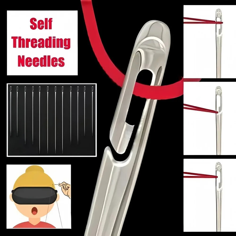 30 agujas de coser de acero inoxidable, de enhebrado fácil, en caja segura