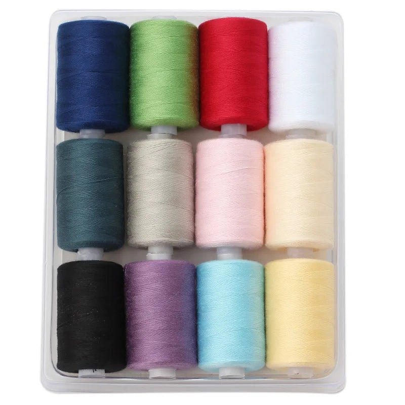 Rollo pequeño de hilo de poliéster para costura, conjunto de hilos de Color de 1000 yardas, 12 colores.