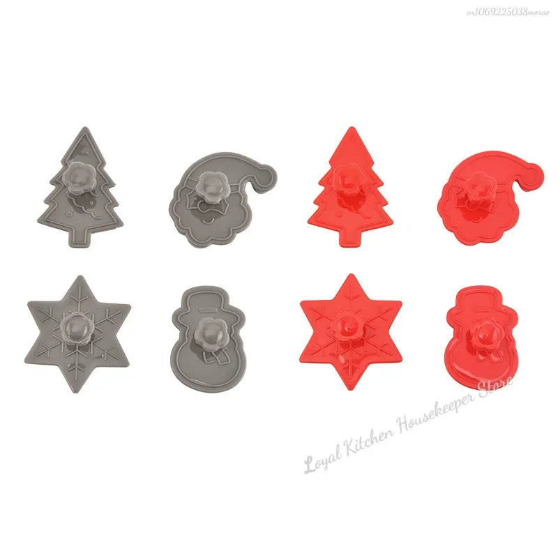 4 Uds. Moldes para galletas de Navidad, cortador de galletas 3D de plástico