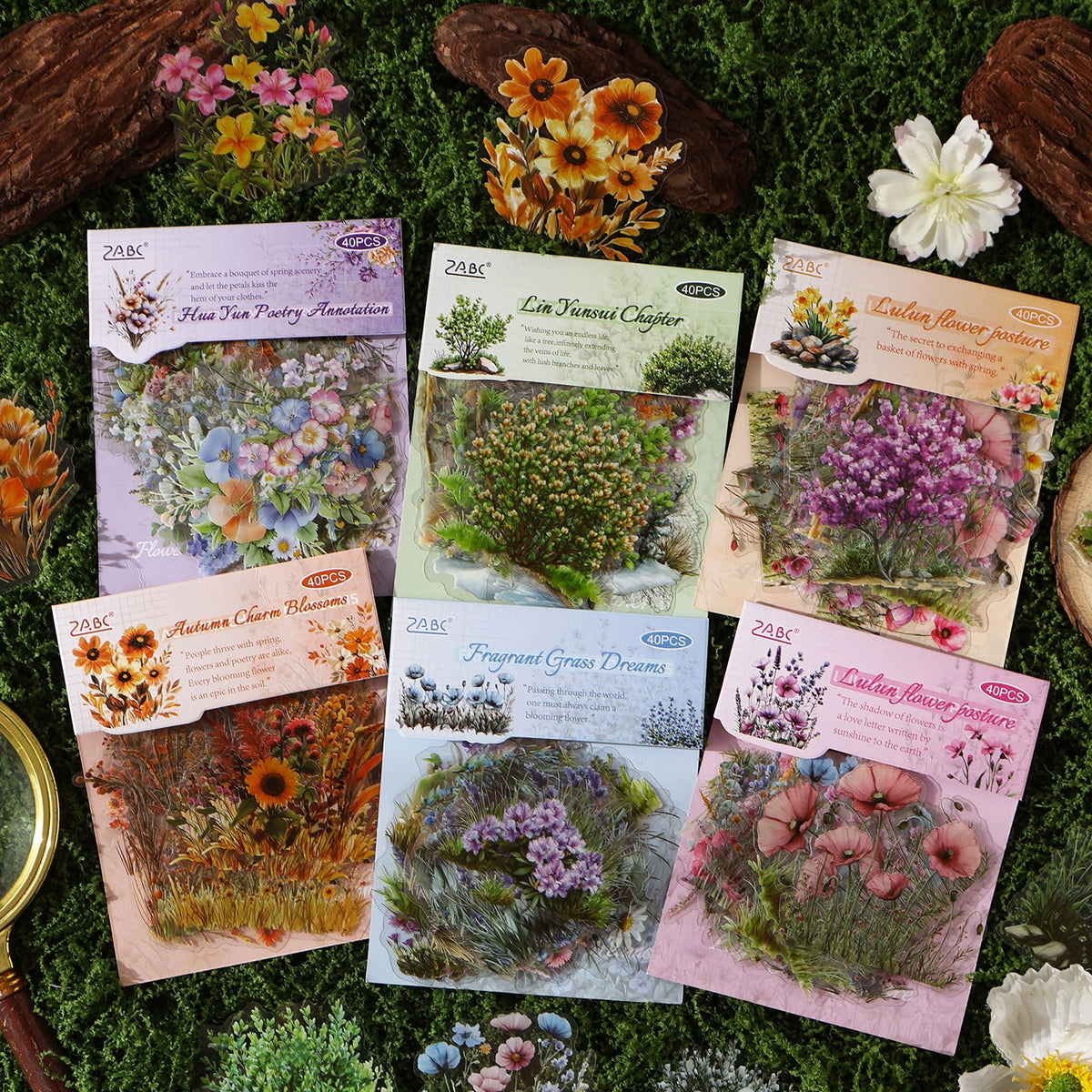 40/240 Uds. Stickers creativos vibrantes de plantas y flores