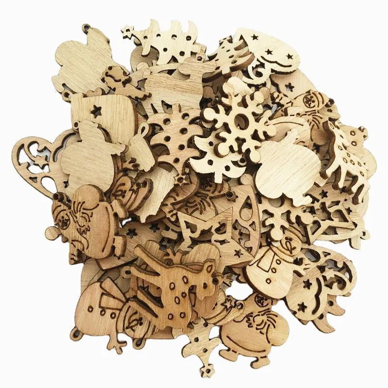 Colgantes de madera para pintar, decoración de árbol de Navidad, adornos artesanales, 50 piezas