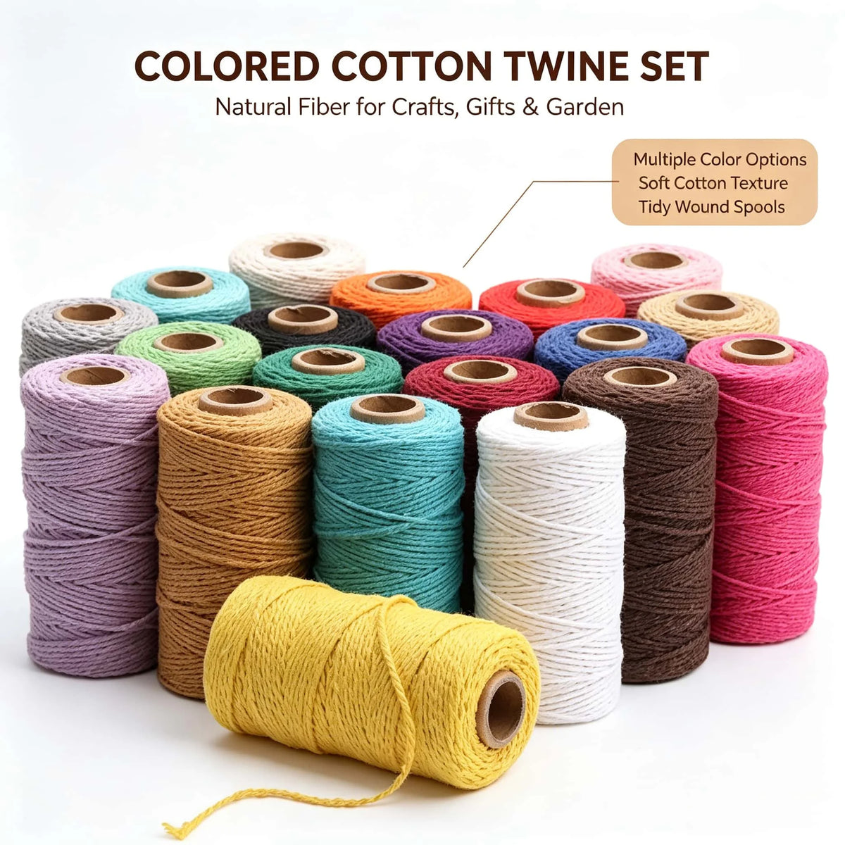 Cuerda de Algodón Puro para Macramé, de 2mm y 100M, 20 Colores
