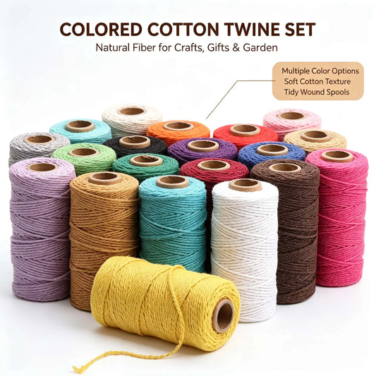 Cuerda de Algodón Puro para Macramé, de 2mm y 100M, 20 Colores
