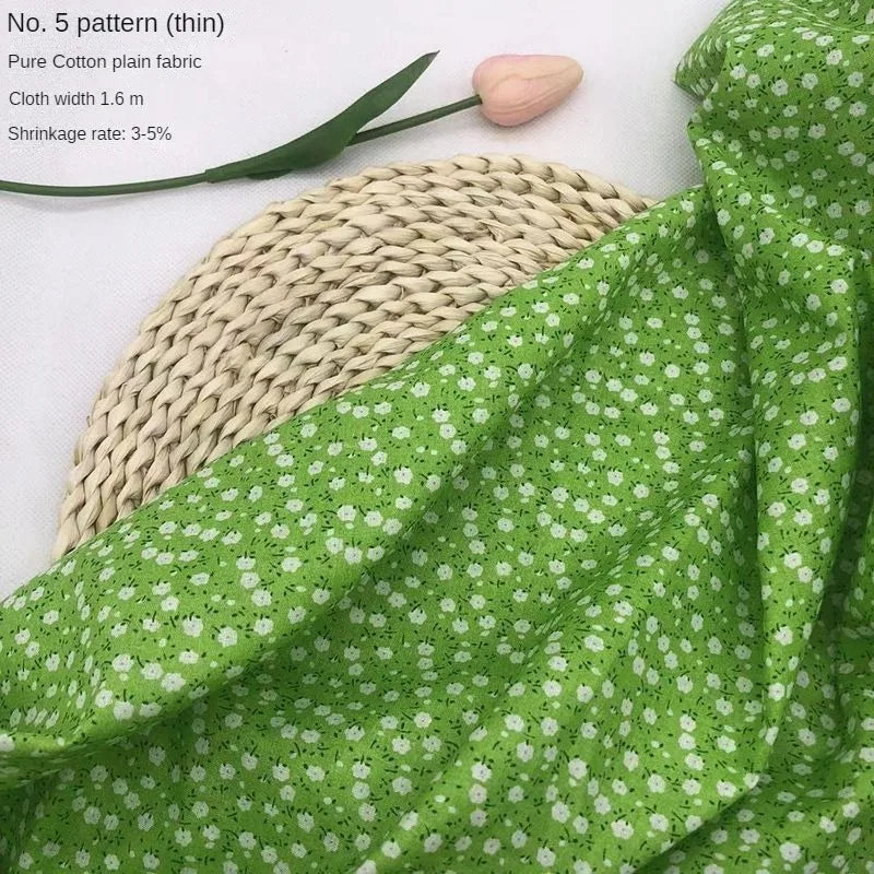 Tela estampada de algodón puro por metros, textil fino, transpirable, Verde