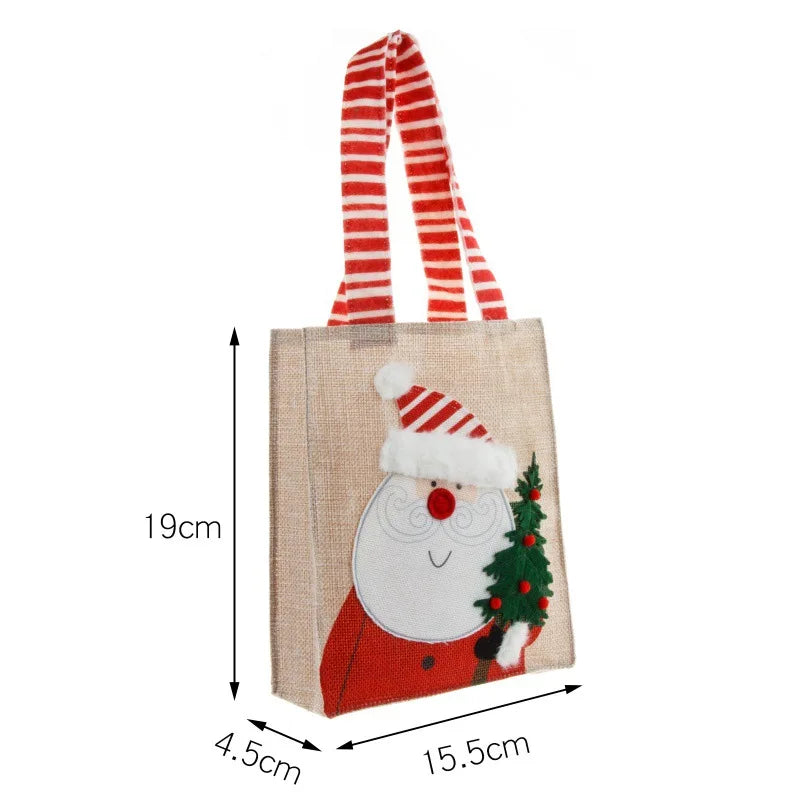Bolsas de Navidad con estampado de muñeco de nieve y Papá Noel, de yute natural para regalo