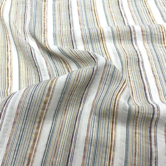 Tela de Algodón y Lino de 1 Metro, Color Blanco con Rayas Verticales Coloridas,