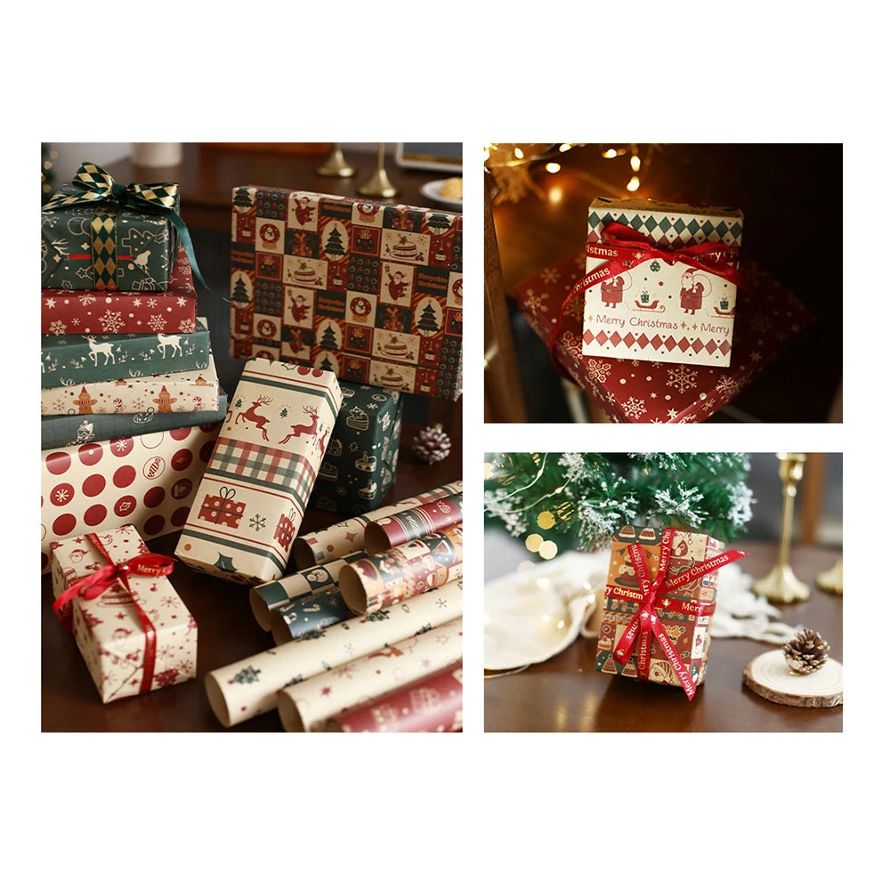 6 hojas de papel para envolver regalos de Navidad, muñeco de nieve, alce, Navidad, etc.