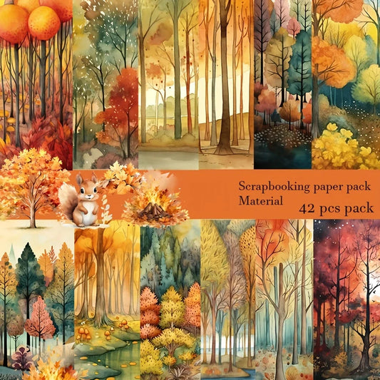 Juego de papel de fondo y pegatinas, acogedor otoño con bosque para decoración de álbum, 42 piezas