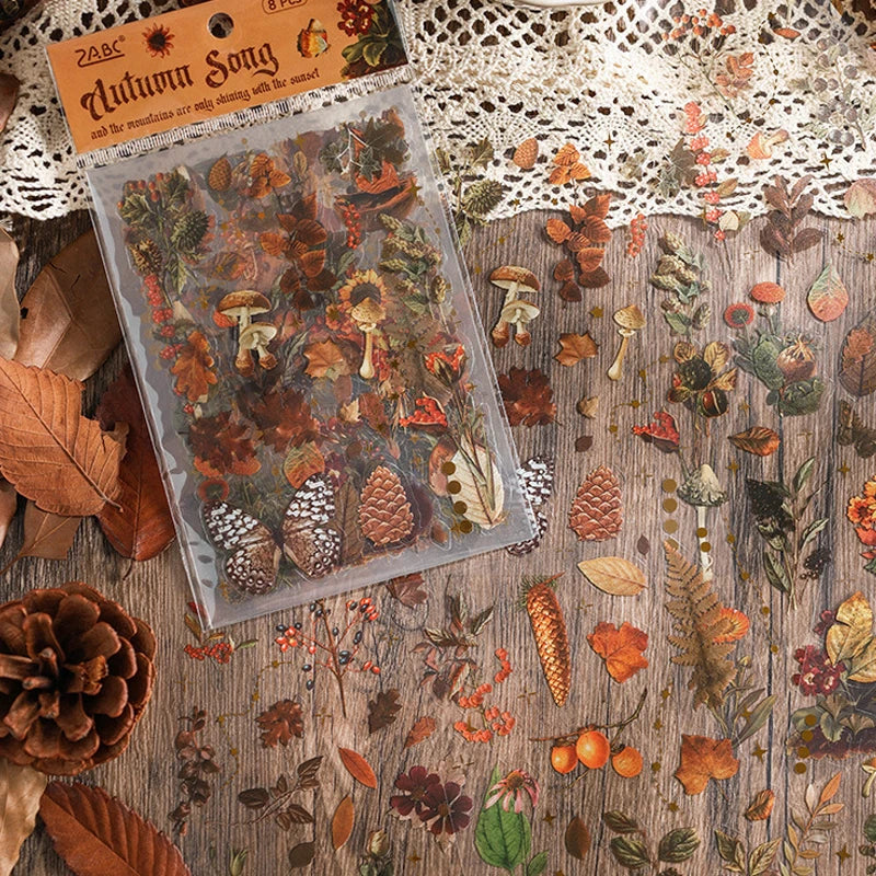 8 páginas, Vintage de otoño, impermeables, pegatinas en bolsa