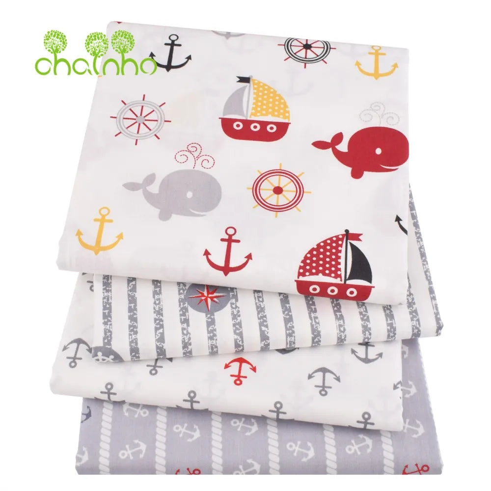 Tela de algodón de sarga estampada, Material de costura, serie Ocean, 25C21