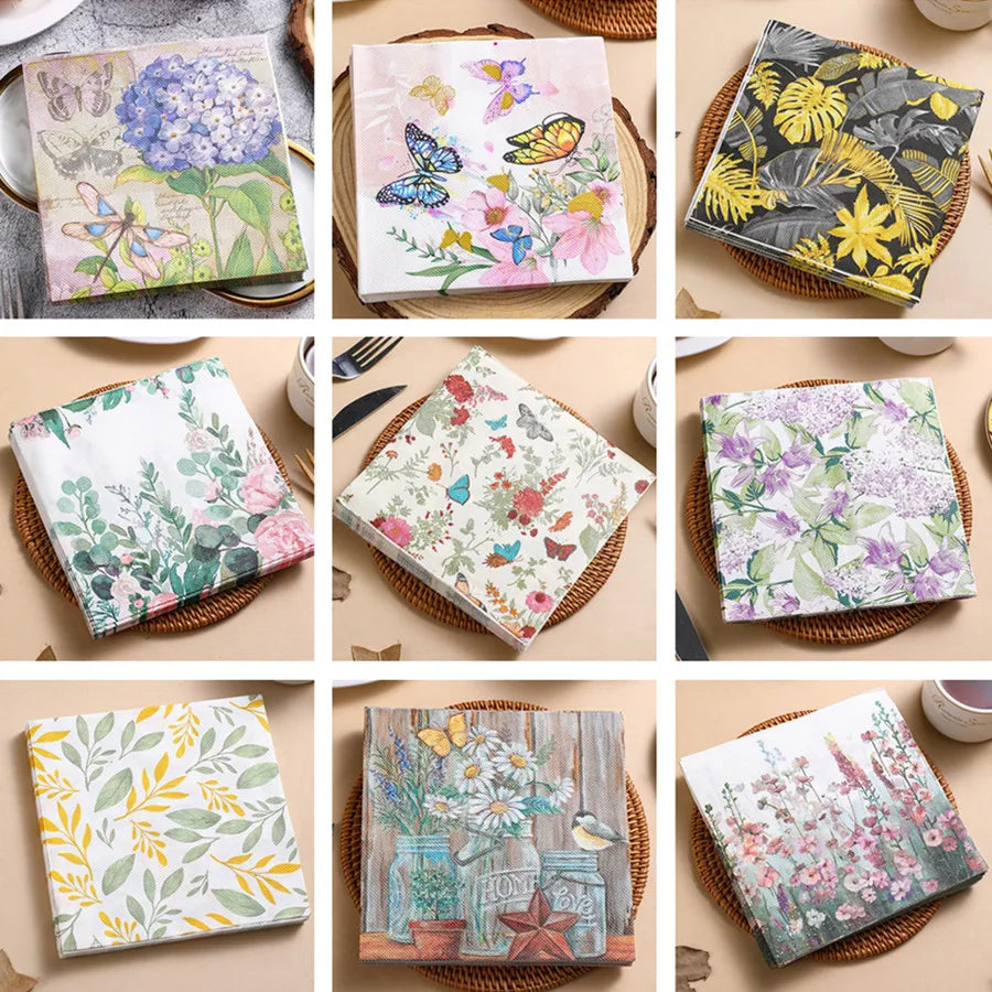 20 unids/pack 33x33cm Vintage flor impresa, servilletas de papel desechable, artesanía decoupage