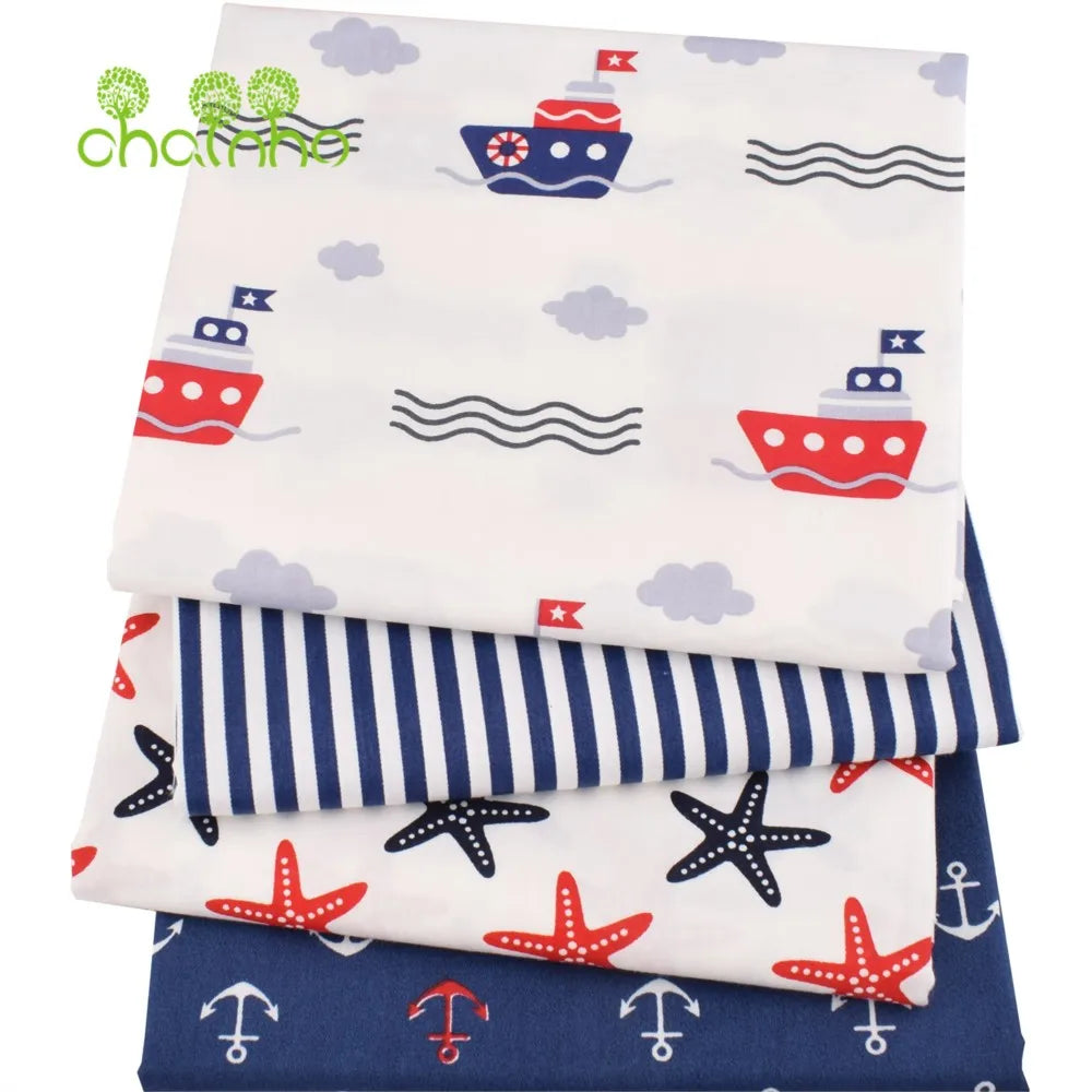 Tela de algodón de sarga estampada, Material de costura, serie Ocean, 25C21