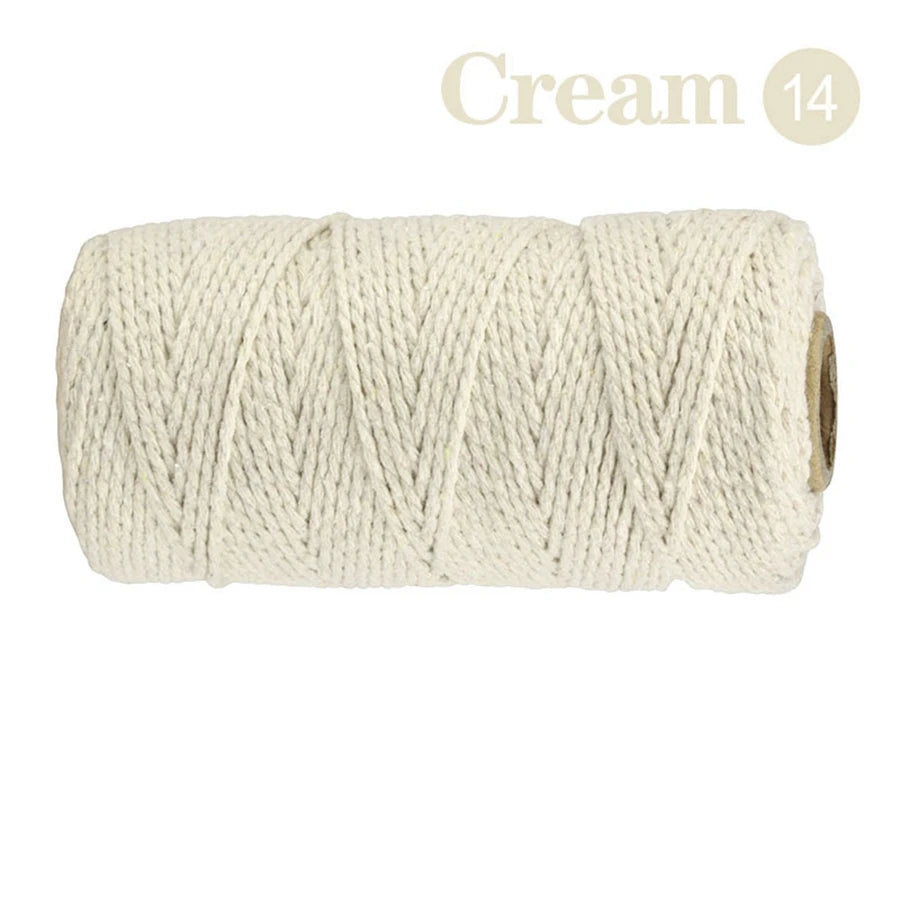 Cuerda de Algodón Puro para Macramé, de 2mm y 100M, 20 Colores