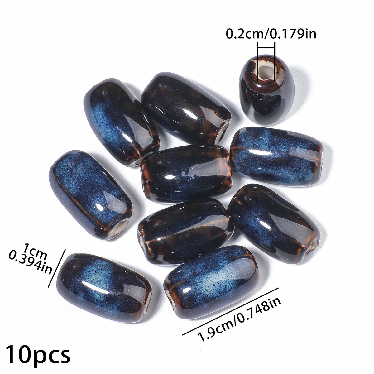 10x19mm, 10 Uds. Mostacillas de cerámica de tubo largo colorido