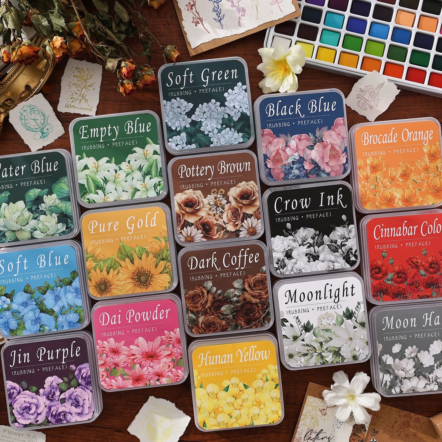 Almohadilla de tinta neutra de algodón ecológico, 16 colores, 1 ud.