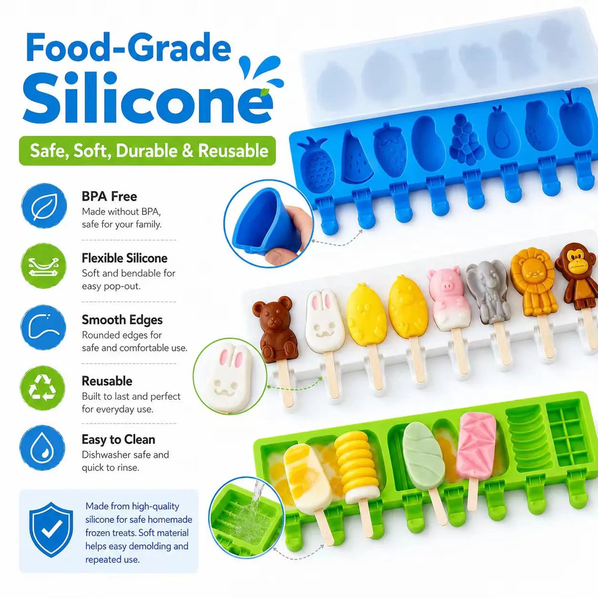 Molde de silicona para helados de 8 cavidades con diseños, para hacer helados caseros