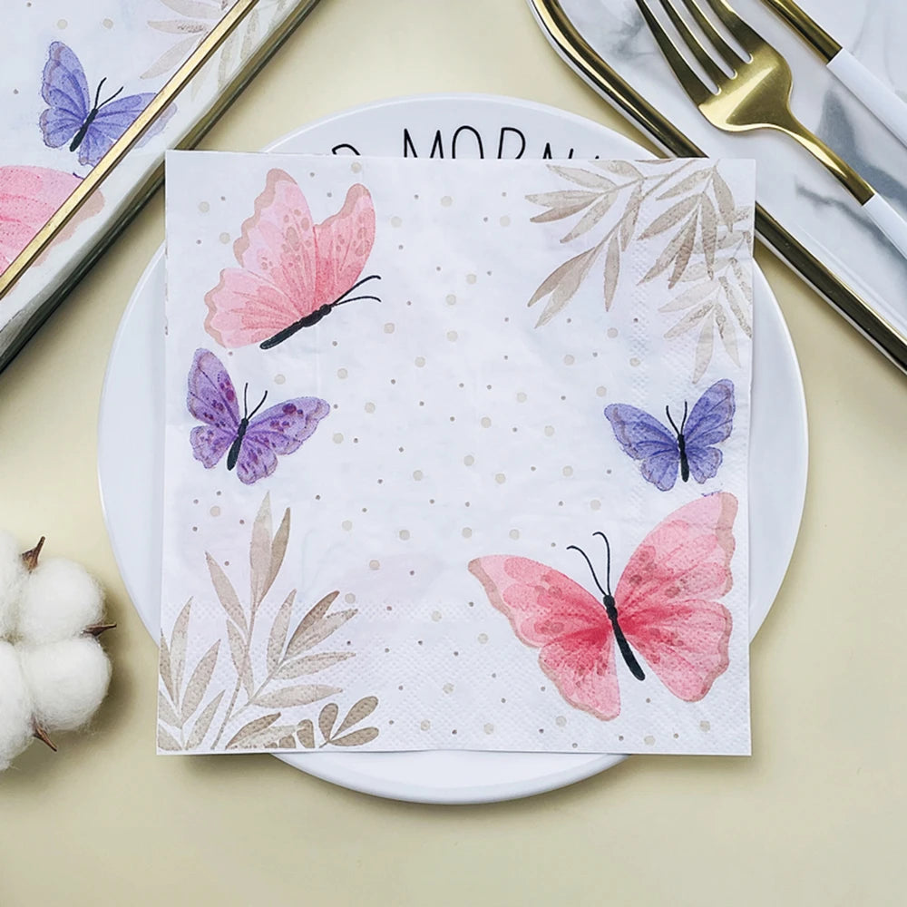 Servilletas de papel para decoupage, diseño vintage morado de 33 cm, 10 unidades, con estampado de flores y mariposas