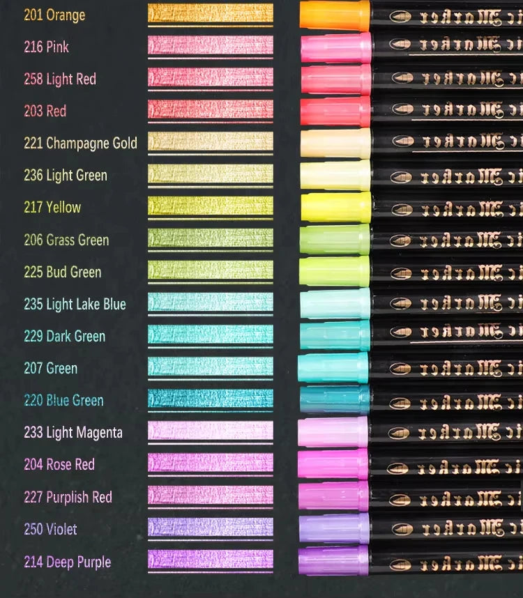 Rotuladores metálicos de pincel, para manualidades de Manga, 12/24/36 colores