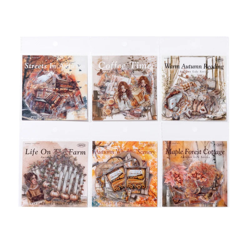 30 hojas de pegatinas de vida otoñal, Material decorativo creativo