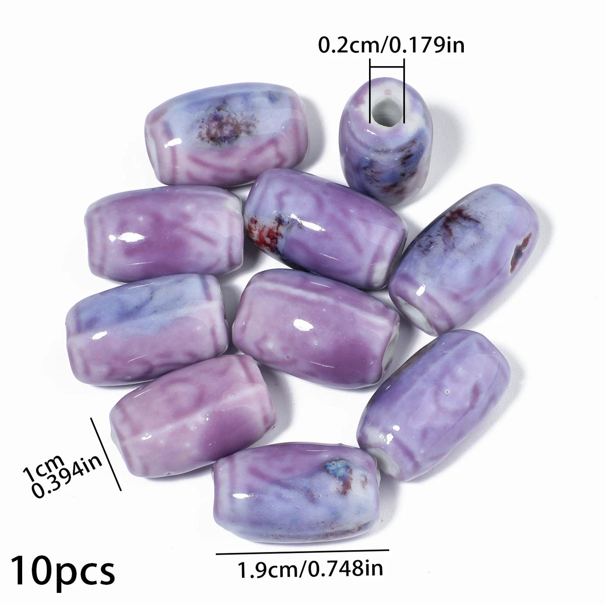10x19mm, 10 Uds. Mostacillas de cerámica de tubo largo colorido