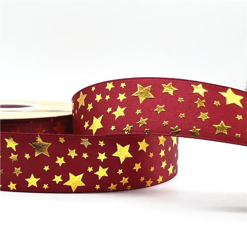 Cinta de poliéster de 5 yardas y 25mm con estampado de estrellas, lazo para diseño, decoración Navidad