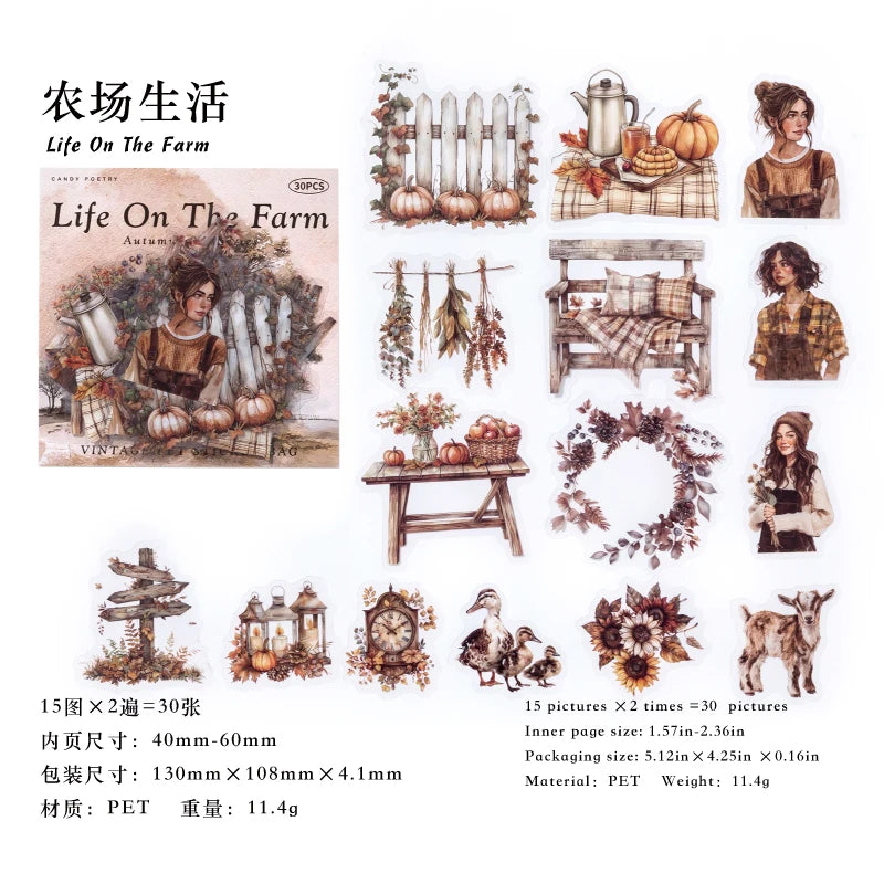 30 hojas de pegatinas de vida otoñal, Material decorativo creativo