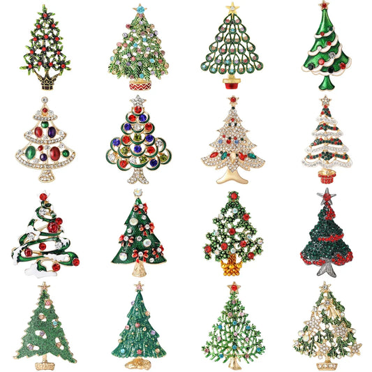 Broches en forma de árbol de Navidad con diamantes de imitación, accesorios de joyería