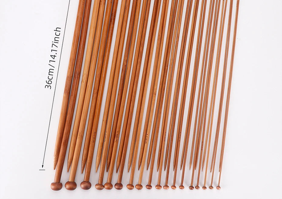 Juego de palillos de tejer de bambú, 18 pares. tamaños de 2 a 10 mm