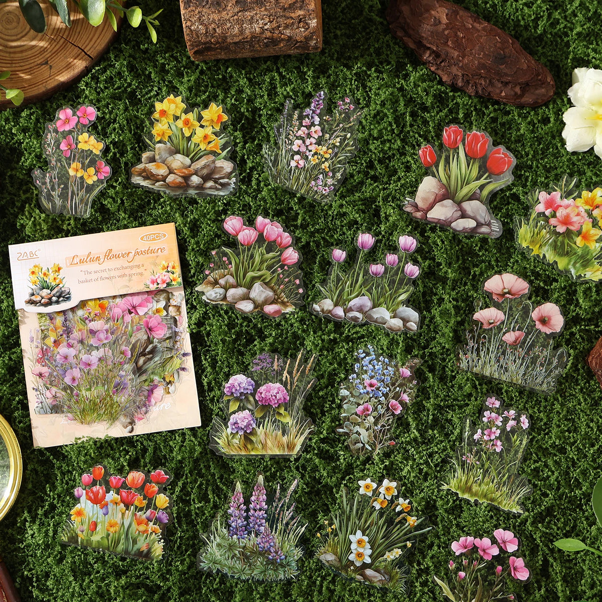 40/240 Uds. Stickers creativos vibrantes de plantas y flores