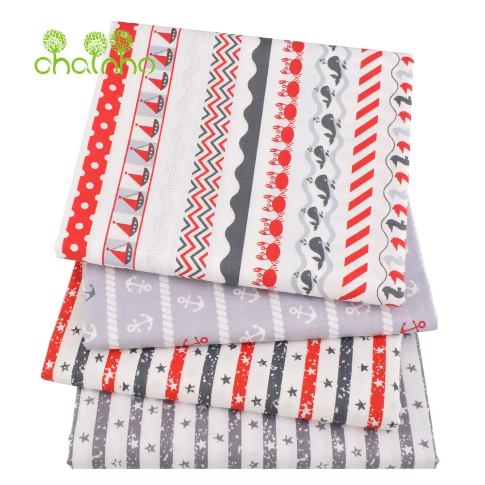 Tela de algodón de sarga estampada, Material de costura, serie Ocean, 25C21