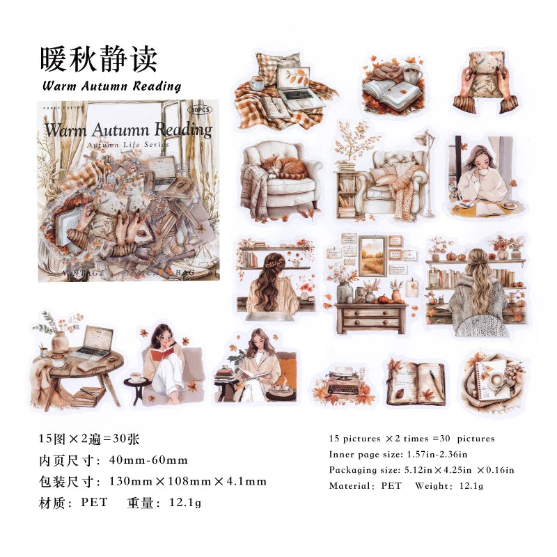 30 hojas de pegatinas de vida otoñal, Material decorativo creativo
