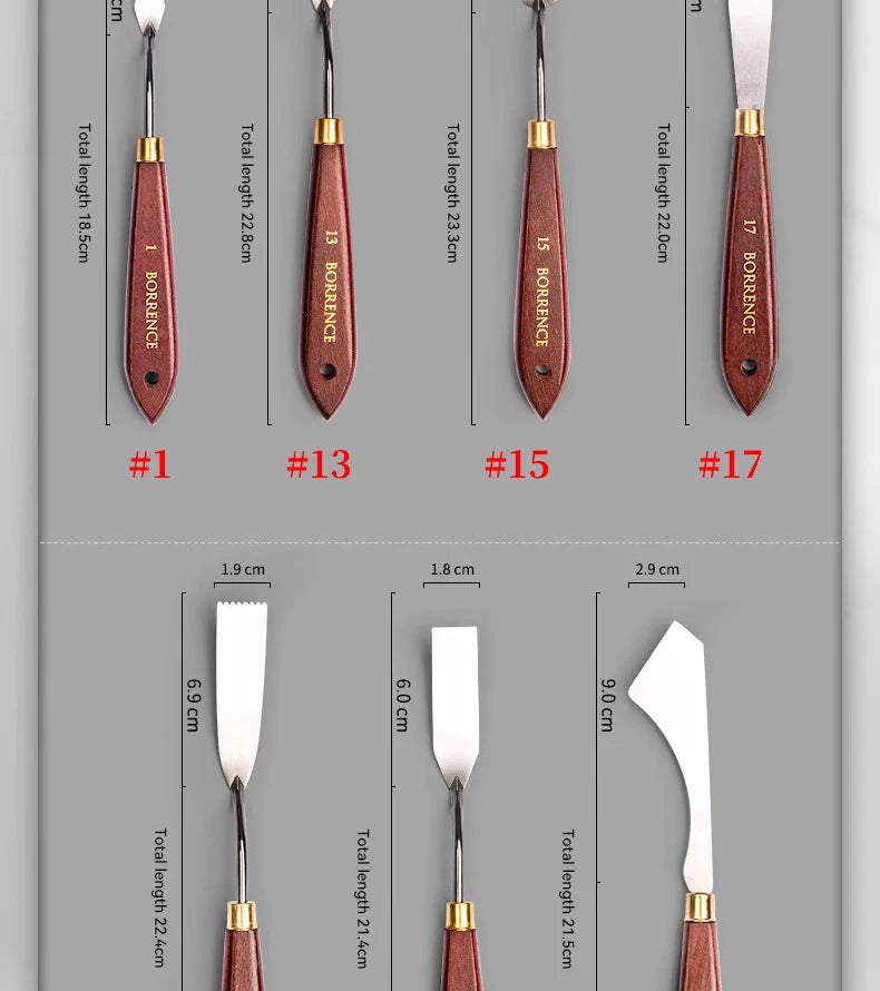 3/5/7 unids/set paleta cuchillo y espátula de acero inoxidable para pintura al óleo, mango de madera