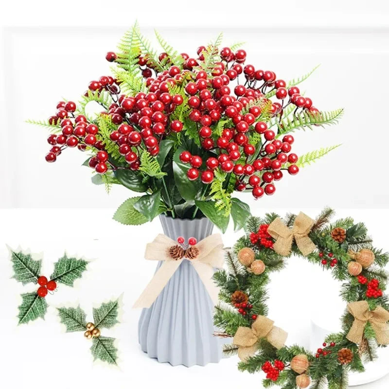 Bayas rojas para decoración de árbol de Navidad, 50/1000 piezas