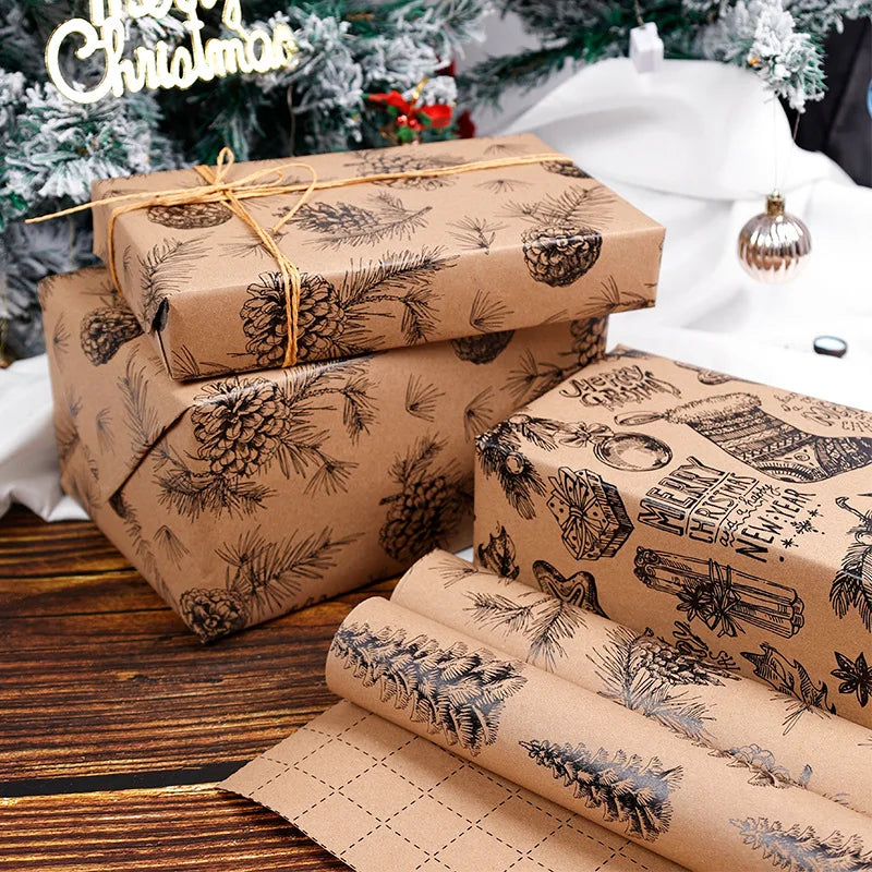 Rollo de papel de regalo, diseño de bayas de piña decoración navideña, 300*43 cm