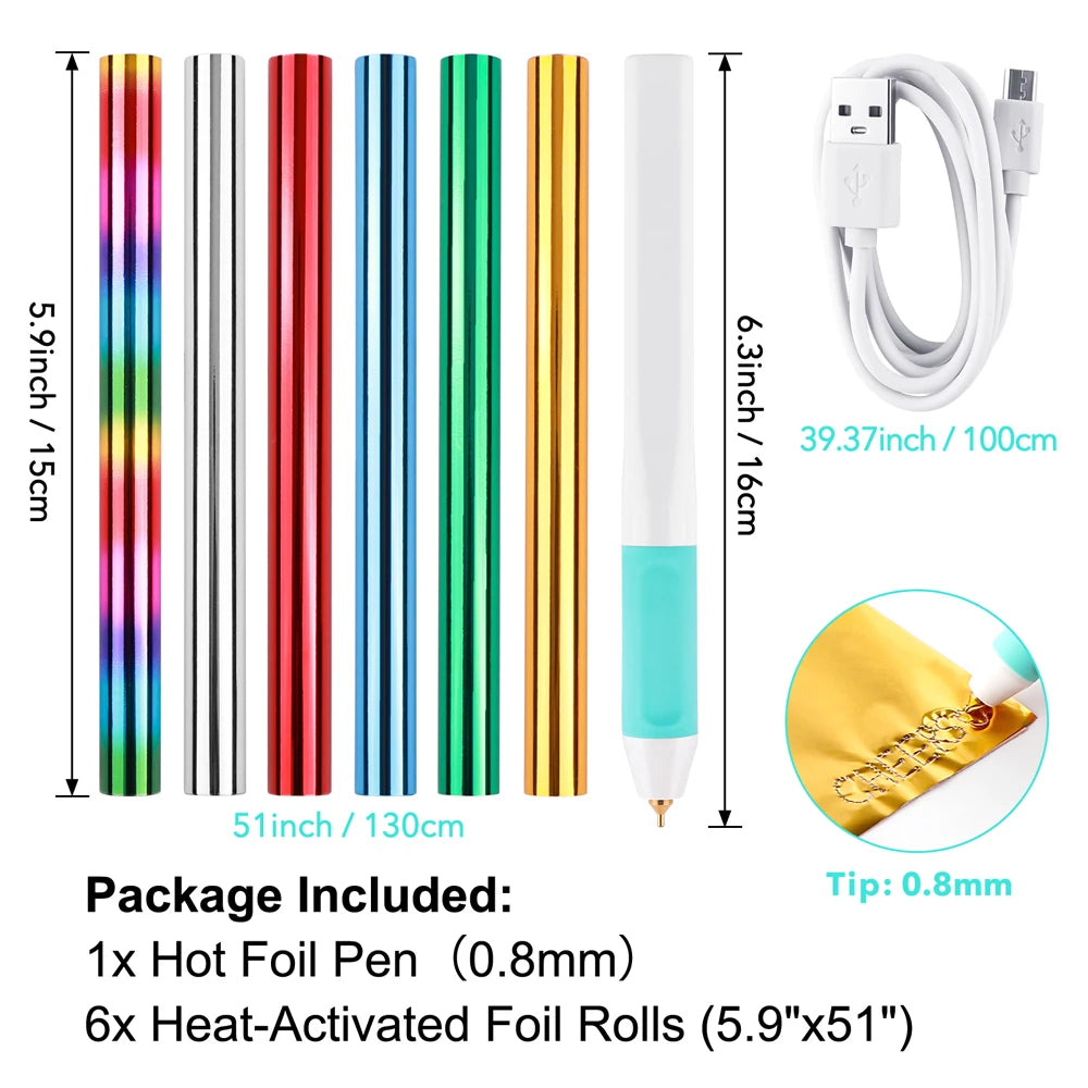 Bolígrafo de calor activo, juego de rollos de papel de aluminio 6 uds., punta de 0,8/1,5mm, mango delgado, agarre resistente al calor, 1 ud.