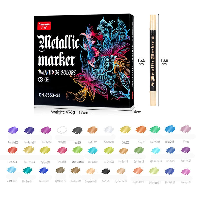 Rotuladores metálicos de pincel, para manualidades de Manga, 12/24/36 colores