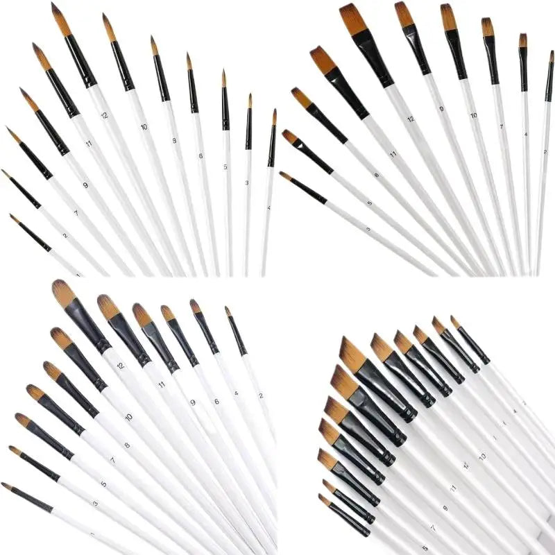 Juego de 12 pinceles de pintura artística con mango de madera y cerdas de nailon