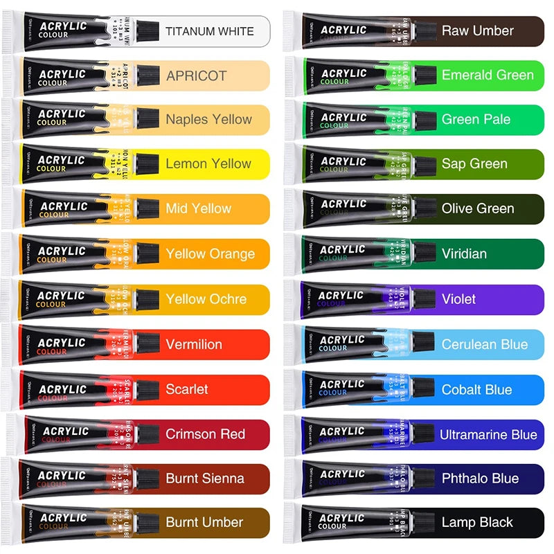Juego de pintura acrílica metálica profesional, tubos de 12/24 colores y 12 ml.