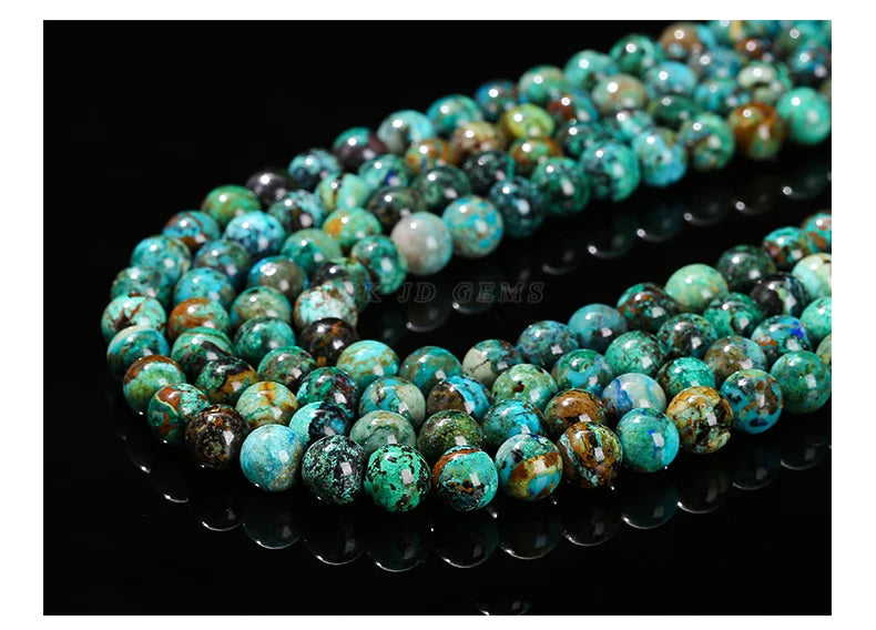 Mostacillas de piedra de crisocola de azurita natural, redondo para fabricación de joyas, 6, 8, 10mm