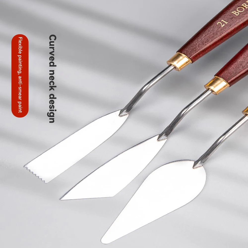 3/5/7 unids/set paleta cuchillo y espátula de acero inoxidable para pintura al óleo, mango de madera