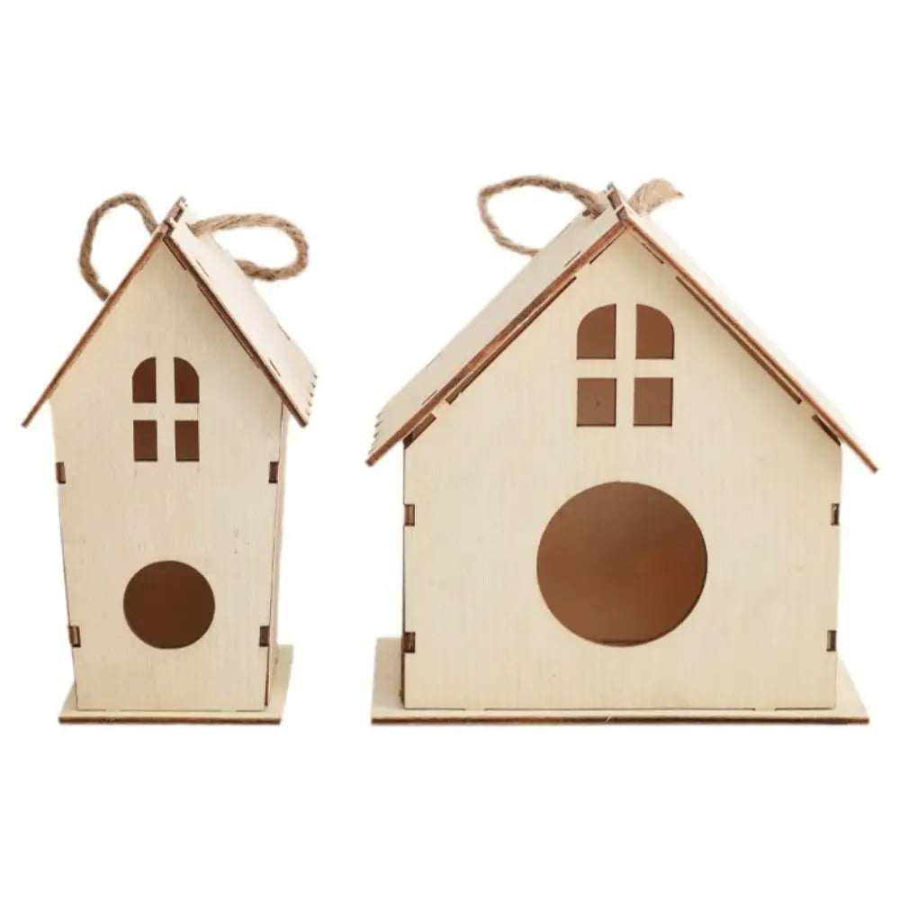 Casa para pájaros de madera con cuerda de cáñamo para colgar, pintar