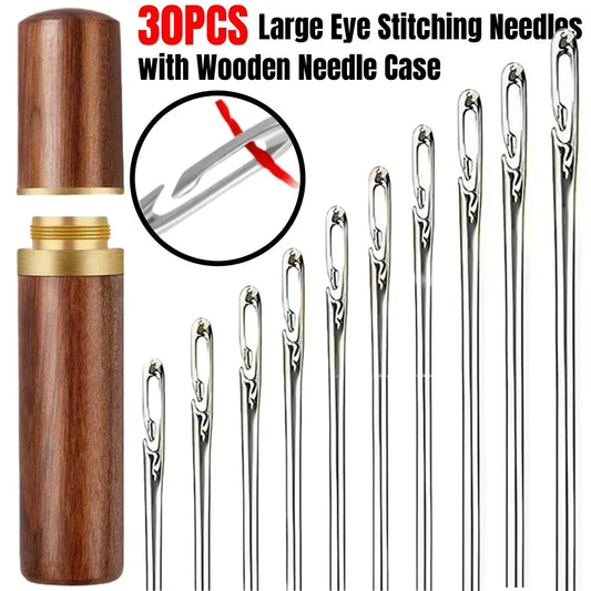 30 agujas de coser de acero inoxidable, de enhebrado fácil, en caja segura