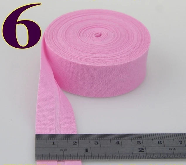 Sesgo, cinta al bies 100% de algodón, 20mm de ancho, 3/4 ",  con pliegue planchado, 5 mts