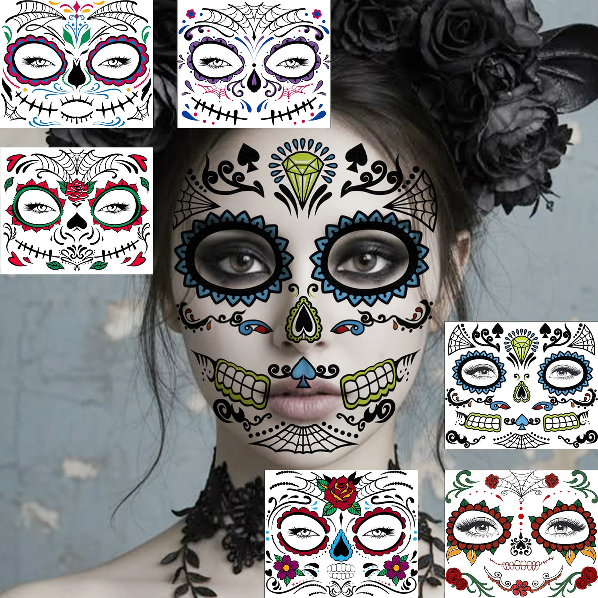 6 Hojas de Tatuajes Temporales para Halloween, Duraderos e Impermeables para Hombres y Mujeres