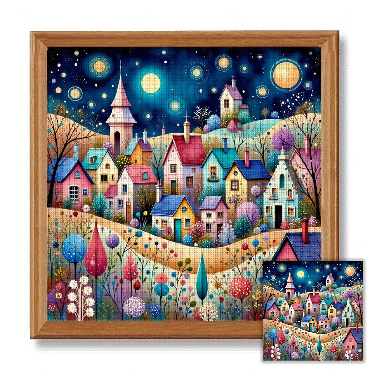 1 unidad 40X40cm/15,7X15,7 pulgadas, vista nocturna, kit de punto de cruz con estampado de 11CT/14CT