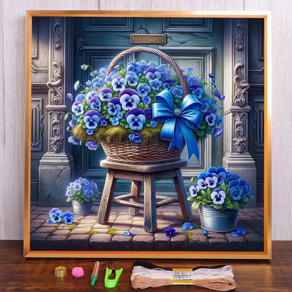 Juego de punto de cruz preimpreso con flores y rosas